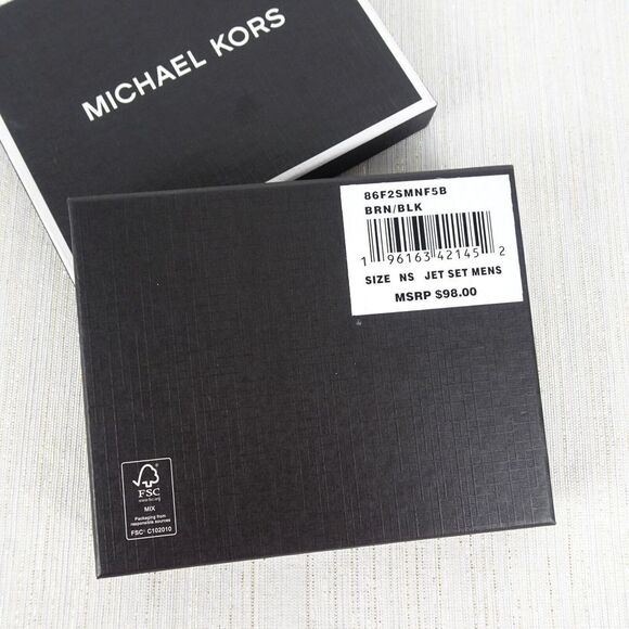 MICHAEL KORS Men's Wallet JET SET Slim Billfold Logo MK Brown Black New In Box - Picture 6 of 9